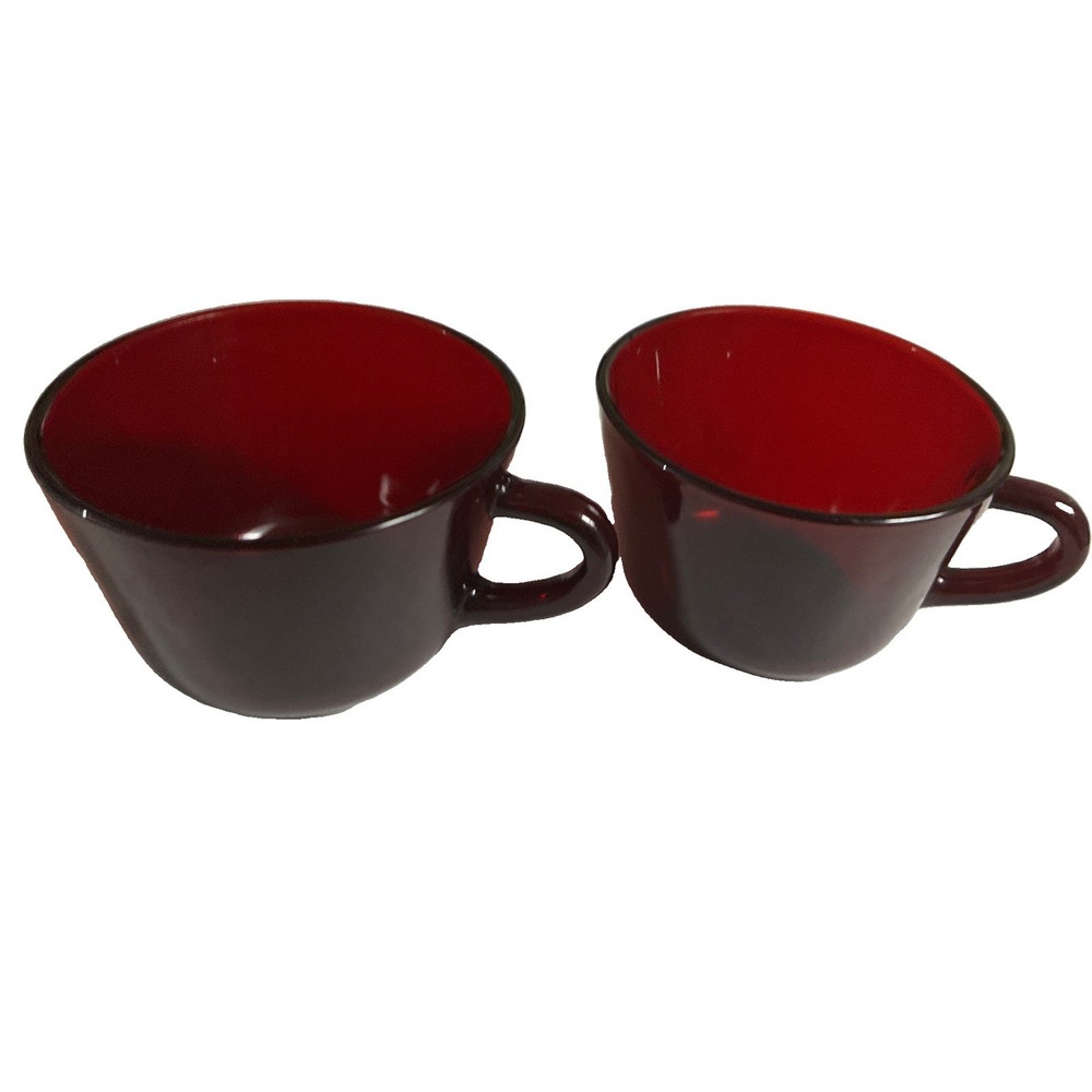 Vintage Anchor Hocking Coffee Tea Cups Royal Ruby Red 7 oz 2 Pc